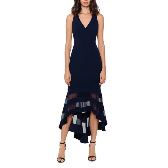 XSCAPE Womens Crepe High-Low Dress, Blue - Picture 1 of 5